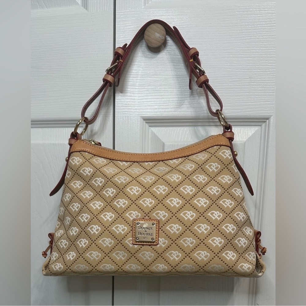 Dooney & Bourke Tan and Brown Shoulder Bag with Monogram